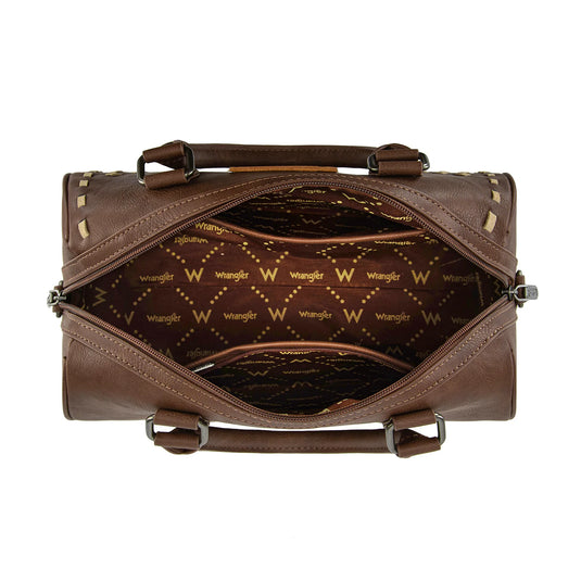 WG449-5112CF - Wrangler Stitch Detail Classic Barrel Satchel/Crossbody -Coffee