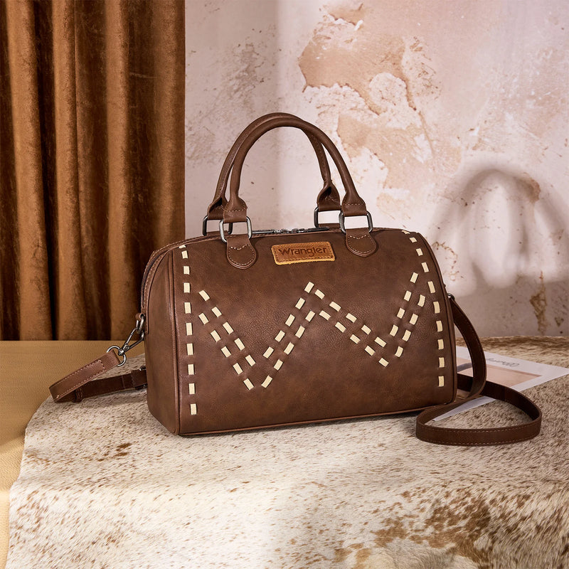 Load image into Gallery viewer, WG449-5112CF - Wrangler Stitch Detail Classic Barrel Satchel/Crossbody -Coffee
