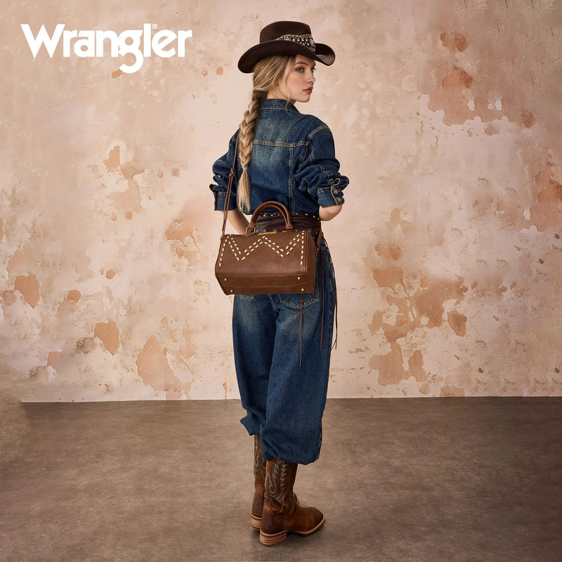 Load image into Gallery viewer, WG449-5112CF - Wrangler Stitch Detail Classic Barrel Satchel/Crossbody -Coffee
