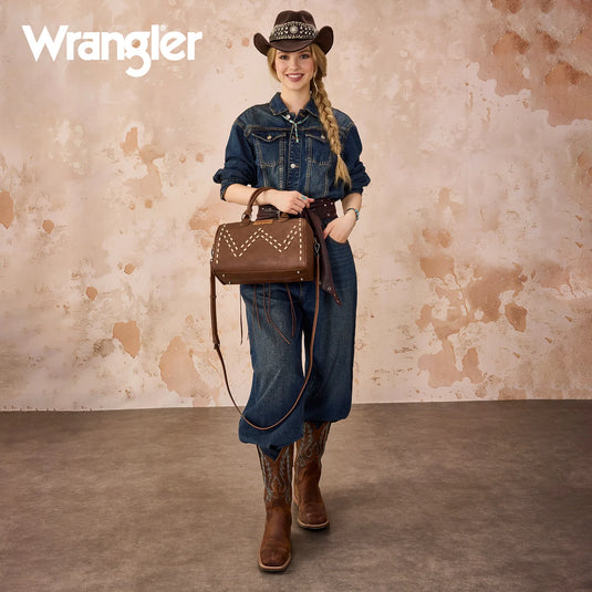 WG449-5112CF - Wrangler Stitch Detail Classic Barrel Satchel/Crossbody -Coffee