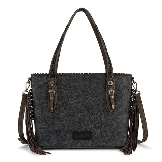 WG454-2002BK - Wrangler Braided Tassel Tote Bag - Black