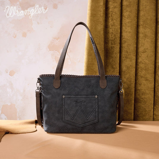 WG454-2002BK - Wrangler Braided Tassel Tote Bag - Black