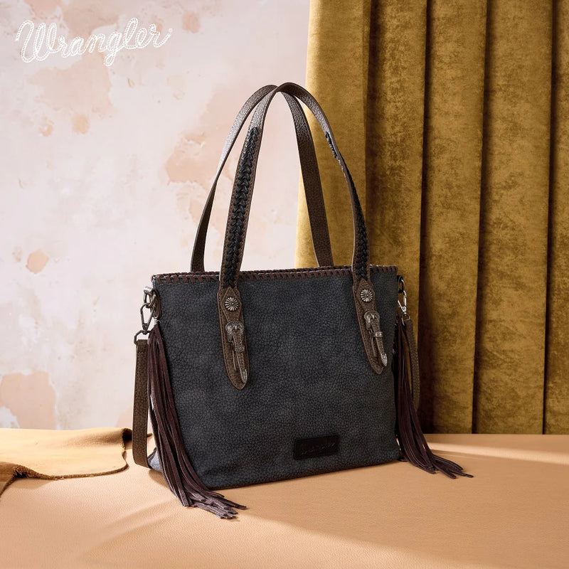 Load image into Gallery viewer, WG454-2002BK - Wrangler Braided Tassel Tote Bag - Black
