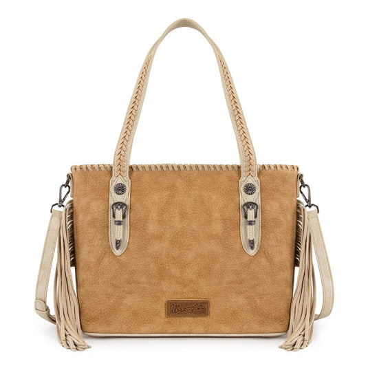 WG454-2002BR - Wrangler Braided Tassel Tote Bag - Brown