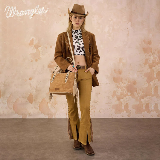 WG454-2002BR - Wrangler Braided Tassel Tote Bag - Brown