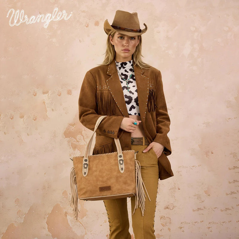 Load image into Gallery viewer, WG454-2002BR - Wrangler Braided Tassel Tote Bag - Brown
