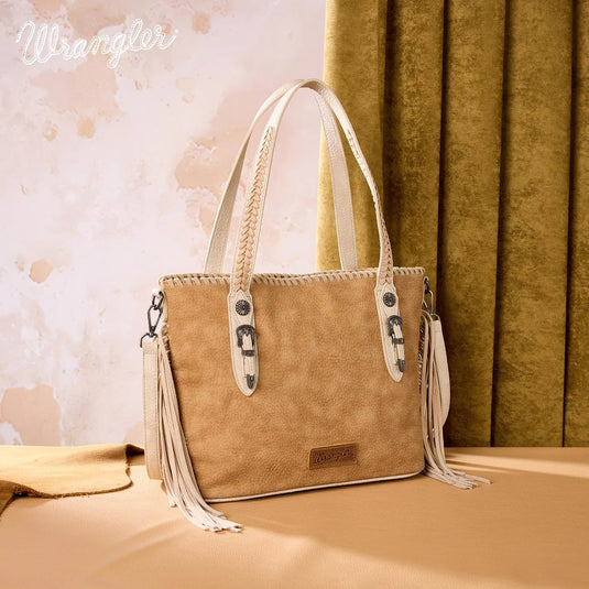 WG454-2002BR - Wrangler Braided Tassel Tote Bag - Brown