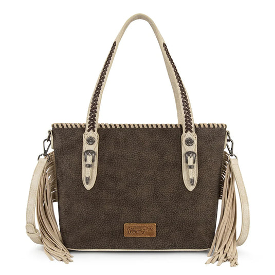 WG454-2002CF - Wrangler Braided Tassel Tote Bag - Coffee