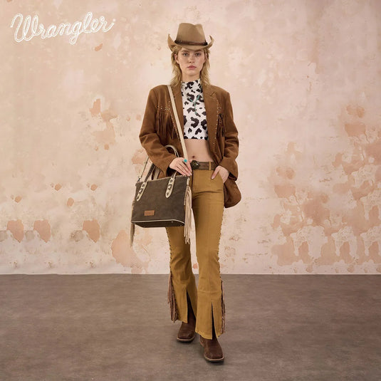 WG454-2002CF - Wrangler Braided Tassel Tote Bag - Coffee