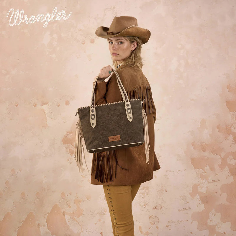 Load image into Gallery viewer, WG454-2002CF - Wrangler Braided Tassel Tote Bag - Coffee
