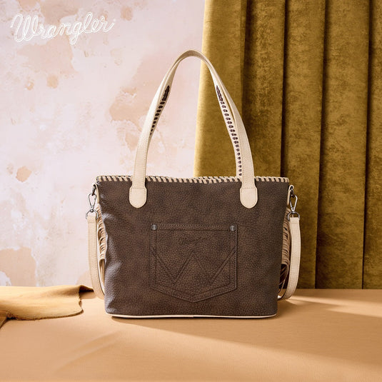 WG454-2002CF - Wrangler Braided Tassel Tote Bag - Coffee
