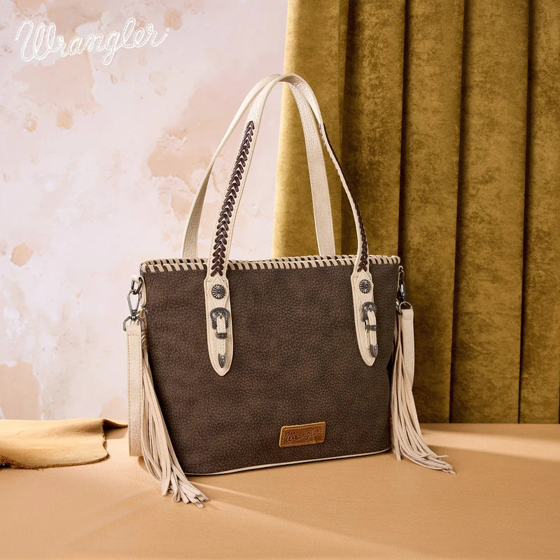 Load image into Gallery viewer, WG454-2002CF - Wrangler Braided Tassel Tote Bag - Coffee
