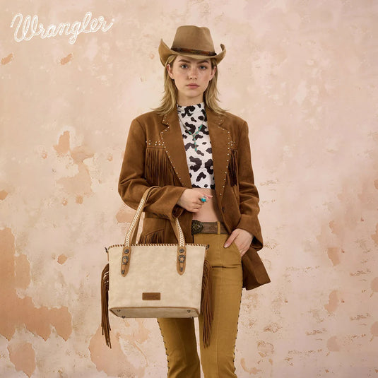WG454-2002TN - Wrangler Braided Tassel Tote Bag - Tan