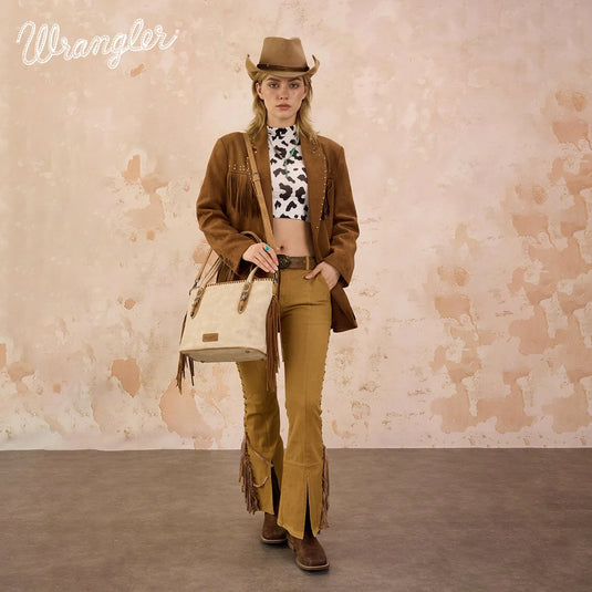 WG454-2002TN - Wrangler Braided Tassel Tote Bag - Tan