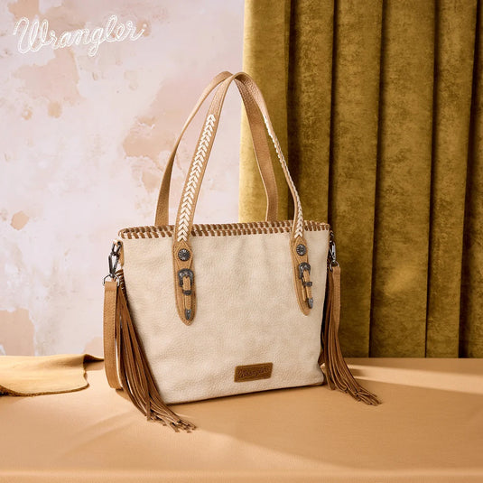 WG454-2002TN - Wrangler Braided Tassel Tote Bag - Tan