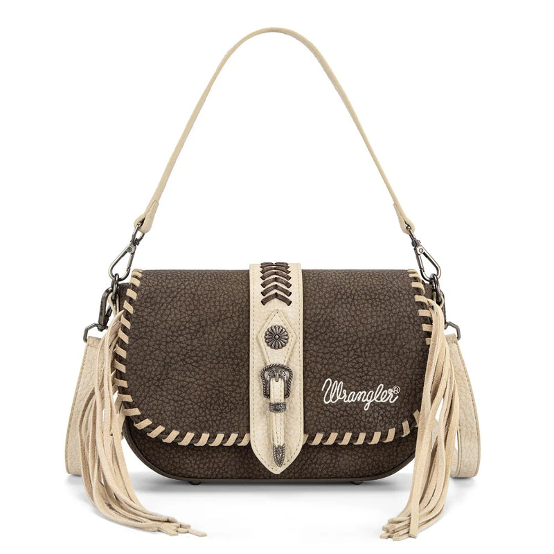 Load image into Gallery viewer, WG454-2003CF - Wrangler Braided Tassel Saddle Crossbody Bag - Coffee
