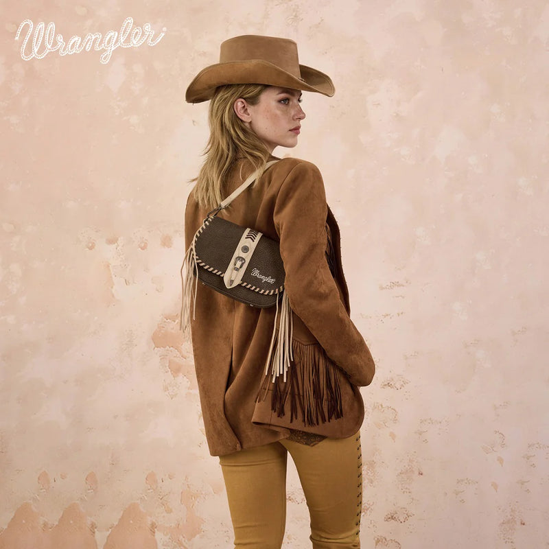 Load image into Gallery viewer, WG454-2003CF - Wrangler Braided Tassel Saddle Crossbody Bag - Coffee
