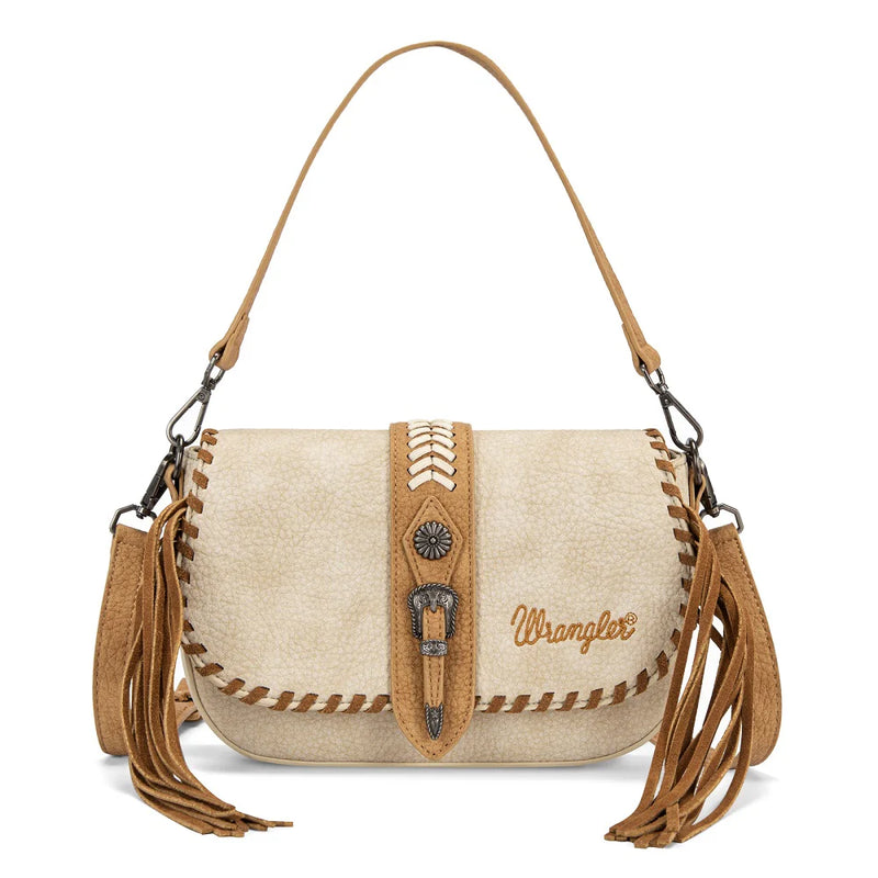 Load image into Gallery viewer, WG454-2003TN - Wrangler Braided Tassel Saddle Crossbody Bag - Tan
