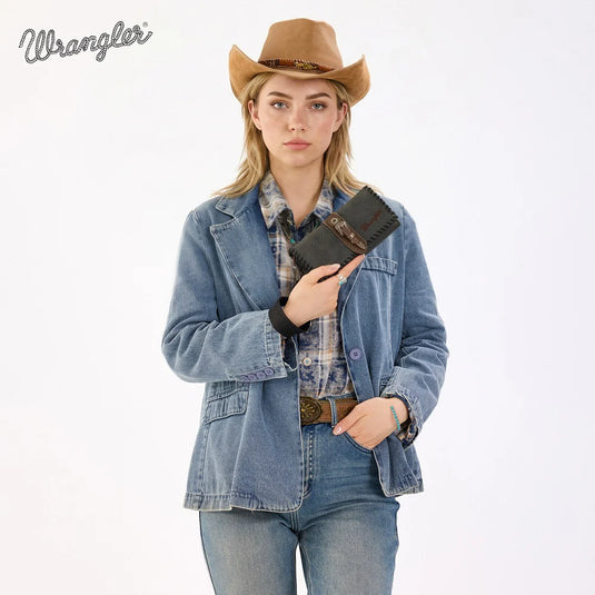 WG454-W018BK - Wrangler Western Buckle RFID Wallet - Black