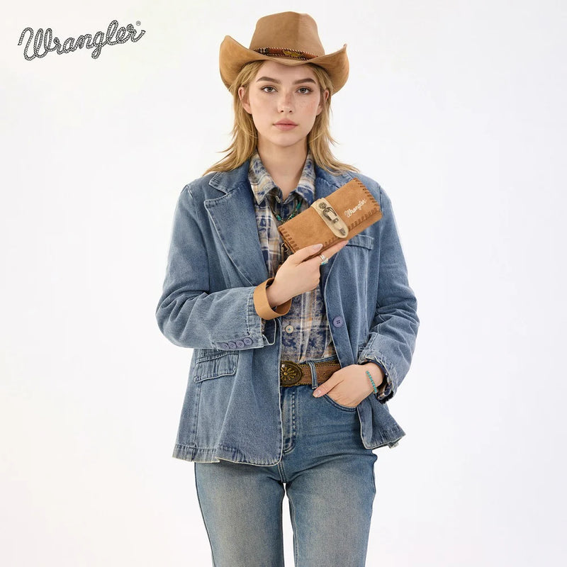 Load image into Gallery viewer, WG454-W018BR - Wrangler Western Buckle RFID Wallet - Brown
