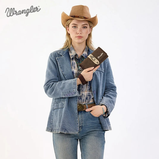 WG454-W018CF - Wrangler Western Buckle RFID Wallet - Coffee