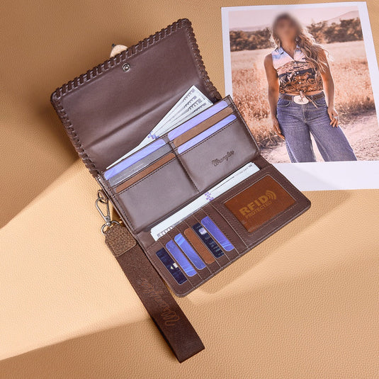 WG454-W018CF - Wrangler Western Buckle RFID Wallet - Coffee