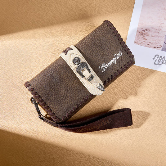 WG454-W018CF - Wrangler Western Buckle RFID Wallet - Coffee