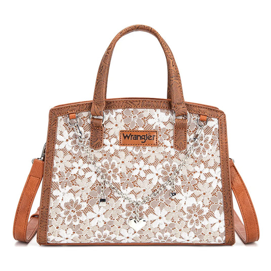 WG-HB-455-8130-BR - Wrangler Western Chic Lace Satchel/Crossbody Bag - Brown