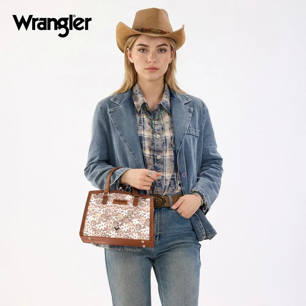 Load image into Gallery viewer, WG-HB-455-8130-BR - Wrangler Western Chic Lace Satchel/Crossbody Bag - Brown
