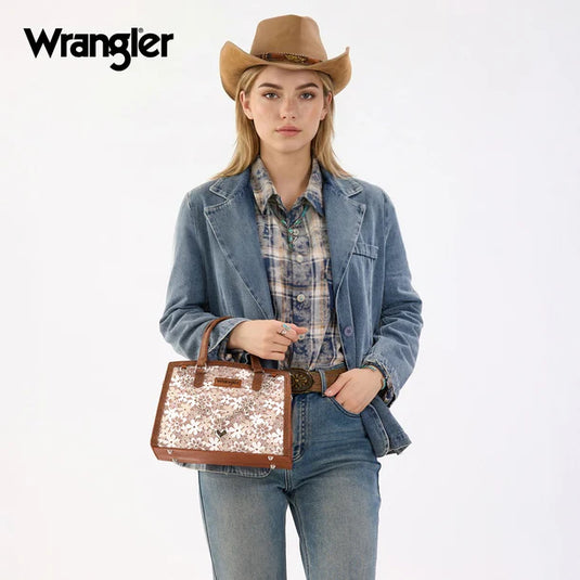 WG-HB-455-8130-BR - Wrangler Western Chic Lace Satchel/Crossbody Bag - Brown