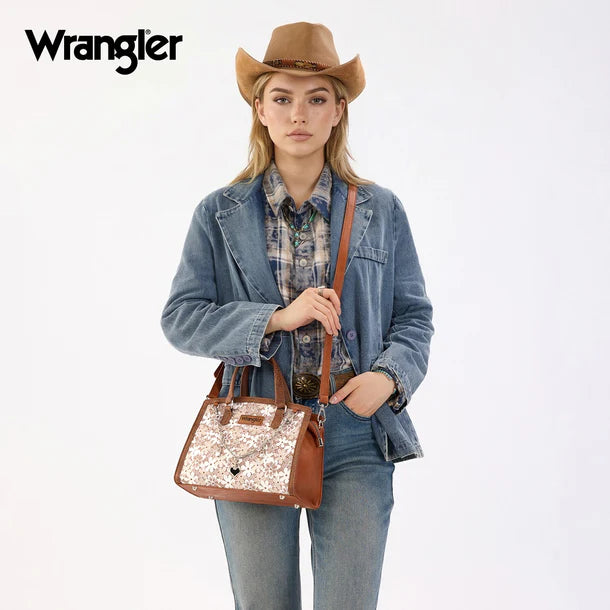 Load image into Gallery viewer, WG-HB-455-8130-BR - Wrangler Western Chic Lace Satchel/Crossbody Bag - Brown
