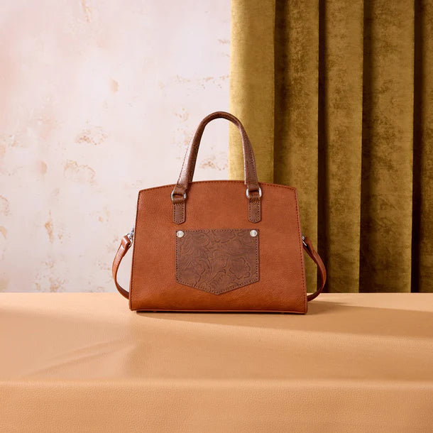 Load image into Gallery viewer, WG-HB-455-8130-BR - Wrangler Western Chic Lace Satchel/Crossbody Bag - Brown

