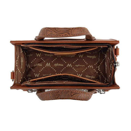WG-HB-455-8130-BR - Wrangler Western Chic Lace Satchel/Crossbody Bag - Brown