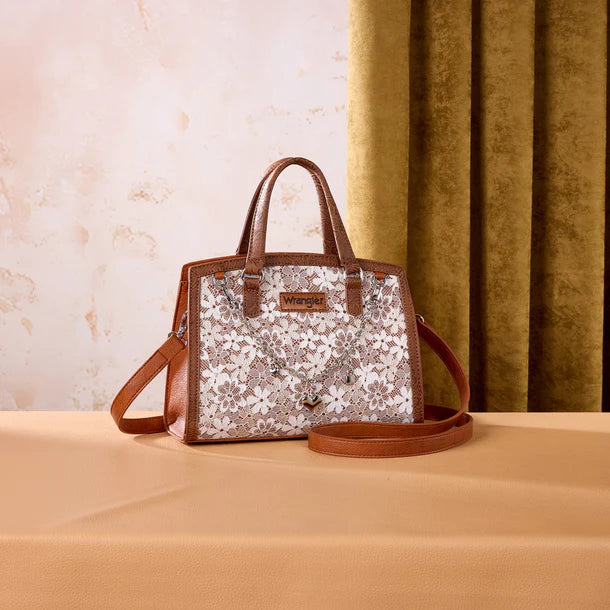 Load image into Gallery viewer, WG-HB-455-8130-BR - Wrangler Western Chic Lace Satchel/Crossbody Bag - Brown
