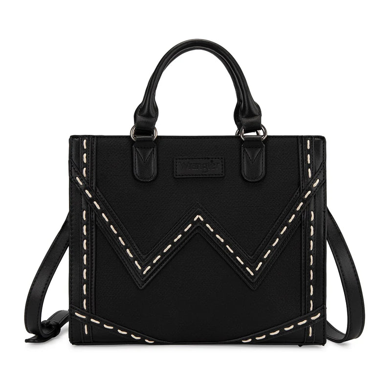 Load image into Gallery viewer, WG456-8120BK - Wrangler Western Contrast Stitch Chevron Tote Bag - Black
