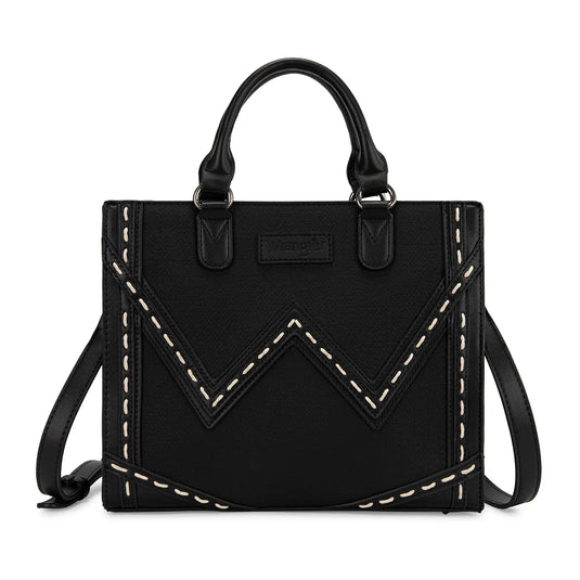 WG456-8120BK - Wrangler Western Contrast Stitch Chevron Tote Bag - Black