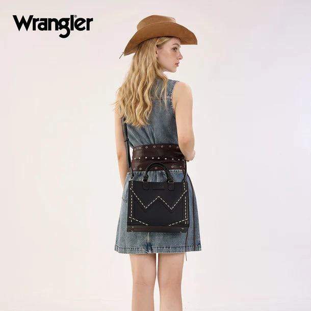 Load image into Gallery viewer, WG456-8120BK - Wrangler Western Contrast Stitch Chevron Tote Bag - Black
