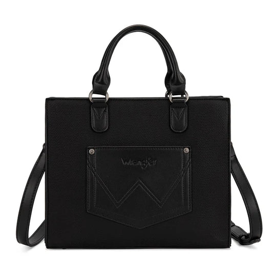WG456-8120BK - Wrangler Western Contrast Stitch Chevron Tote Bag - Black