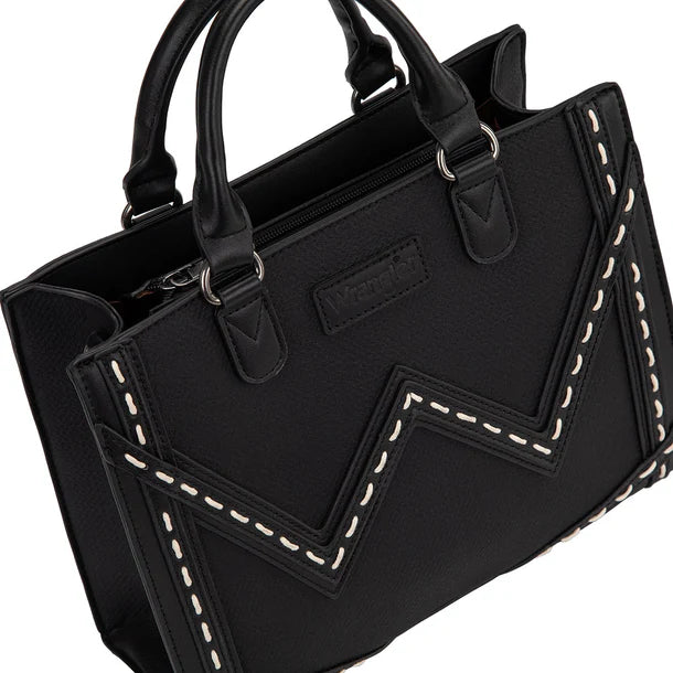 Load image into Gallery viewer, WG456-8120BK - Wrangler Western Contrast Stitch Chevron Tote Bag - Black
