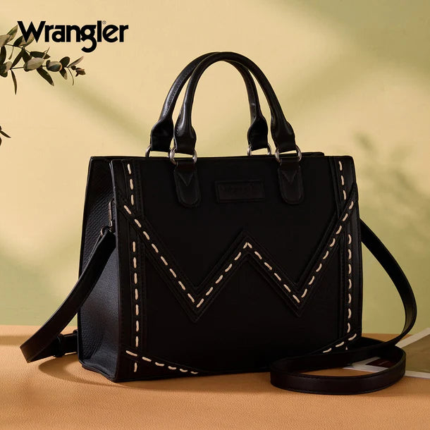 Load image into Gallery viewer, WG456-8120BK - Wrangler Western Contrast Stitch Chevron Tote Bag - Black
