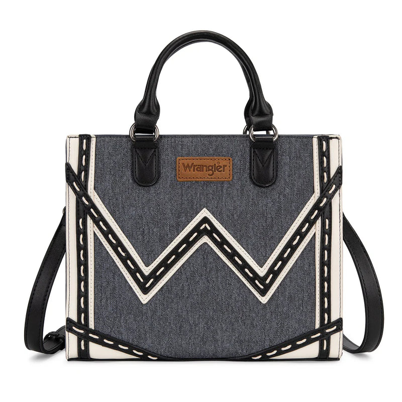 Load image into Gallery viewer, WG456-8120DJN - Wrangler Western Contrast Stitch Chevron Tote Bag - Dark Jean
