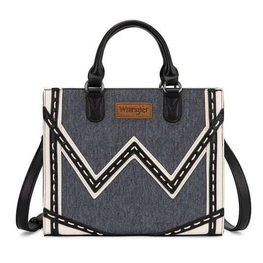 WG456-8120DJN - Wrangler Western Contrast Stitch Chevron Tote Bag - Dark Jean