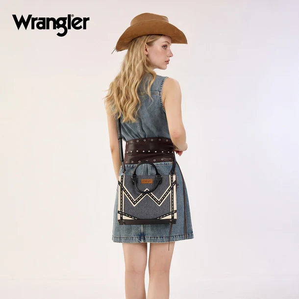 Load image into Gallery viewer, WG456-8120DJN - Wrangler Western Contrast Stitch Chevron Tote Bag - Dark Jean
