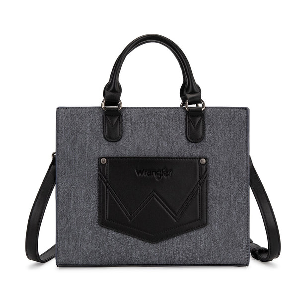 Load image into Gallery viewer, WG456-8120DJN - Wrangler Western Contrast Stitch Chevron Tote Bag - Dark Jean
