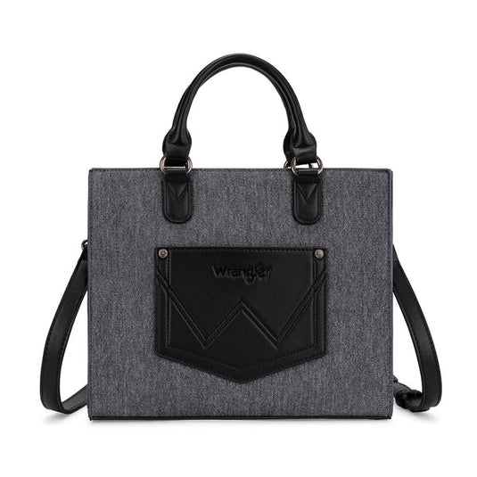 WG456-8120DJN - Wrangler Western Contrast Stitch Chevron Tote Bag - Dark Jean