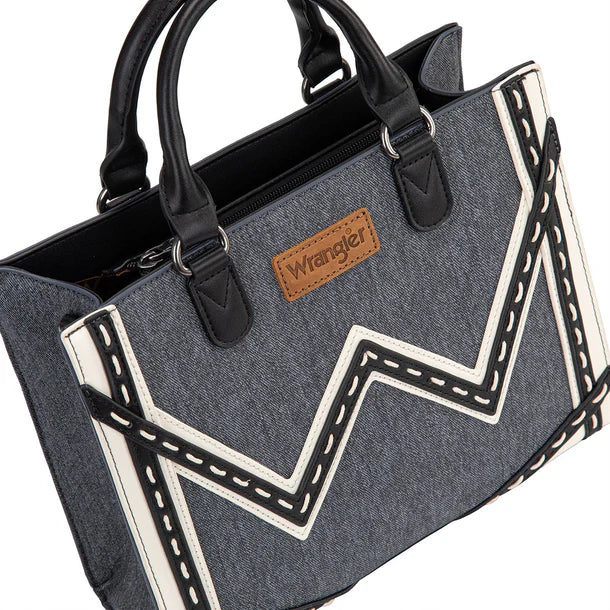 Load image into Gallery viewer, WG456-8120DJN - Wrangler Western Contrast Stitch Chevron Tote Bag - Dark Jean
