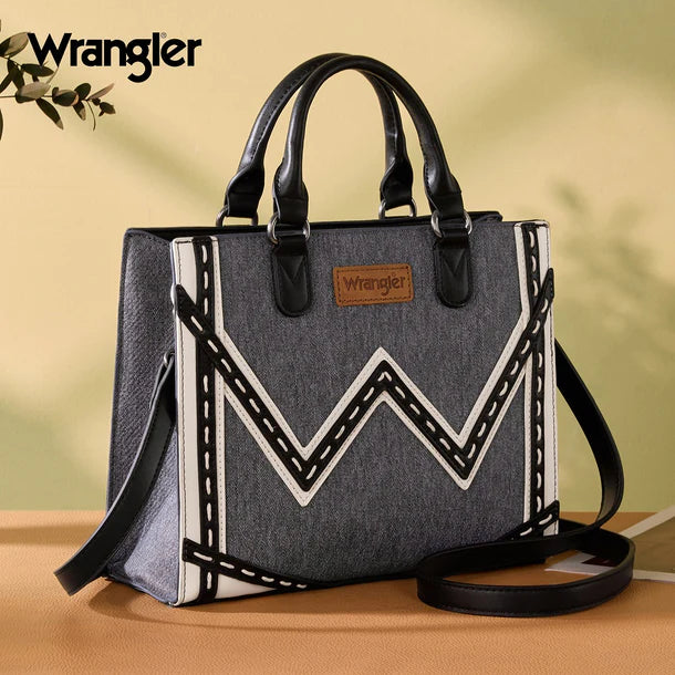 Load image into Gallery viewer, WG456-8120DJN - Wrangler Western Contrast Stitch Chevron Tote Bag - Dark Jean
