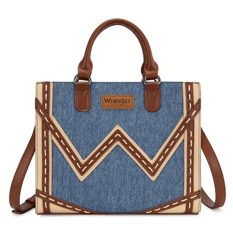 Load image into Gallery viewer, WG456-8120JN - Wrangler Western Contrast Stitch Chevron Tote Bag - Jean
