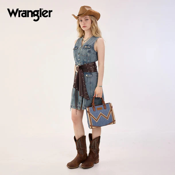Load image into Gallery viewer, WG456-8120JN - Wrangler Western Contrast Stitch Chevron Tote Bag - Jean
