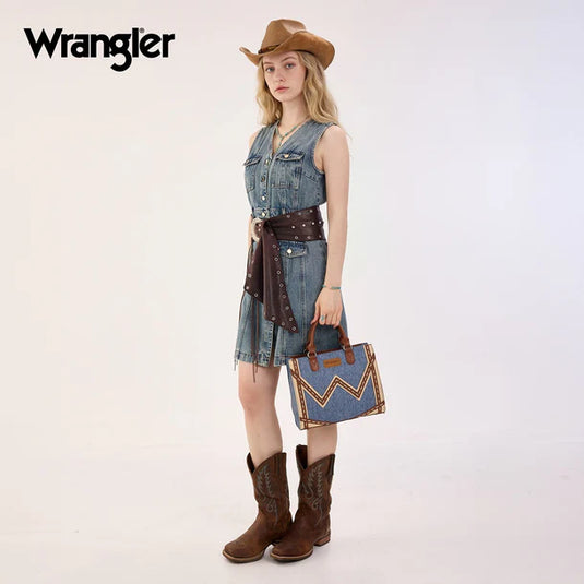 WG456-8120JN - Wrangler Western Contrast Stitch Chevron Tote Bag - Jean